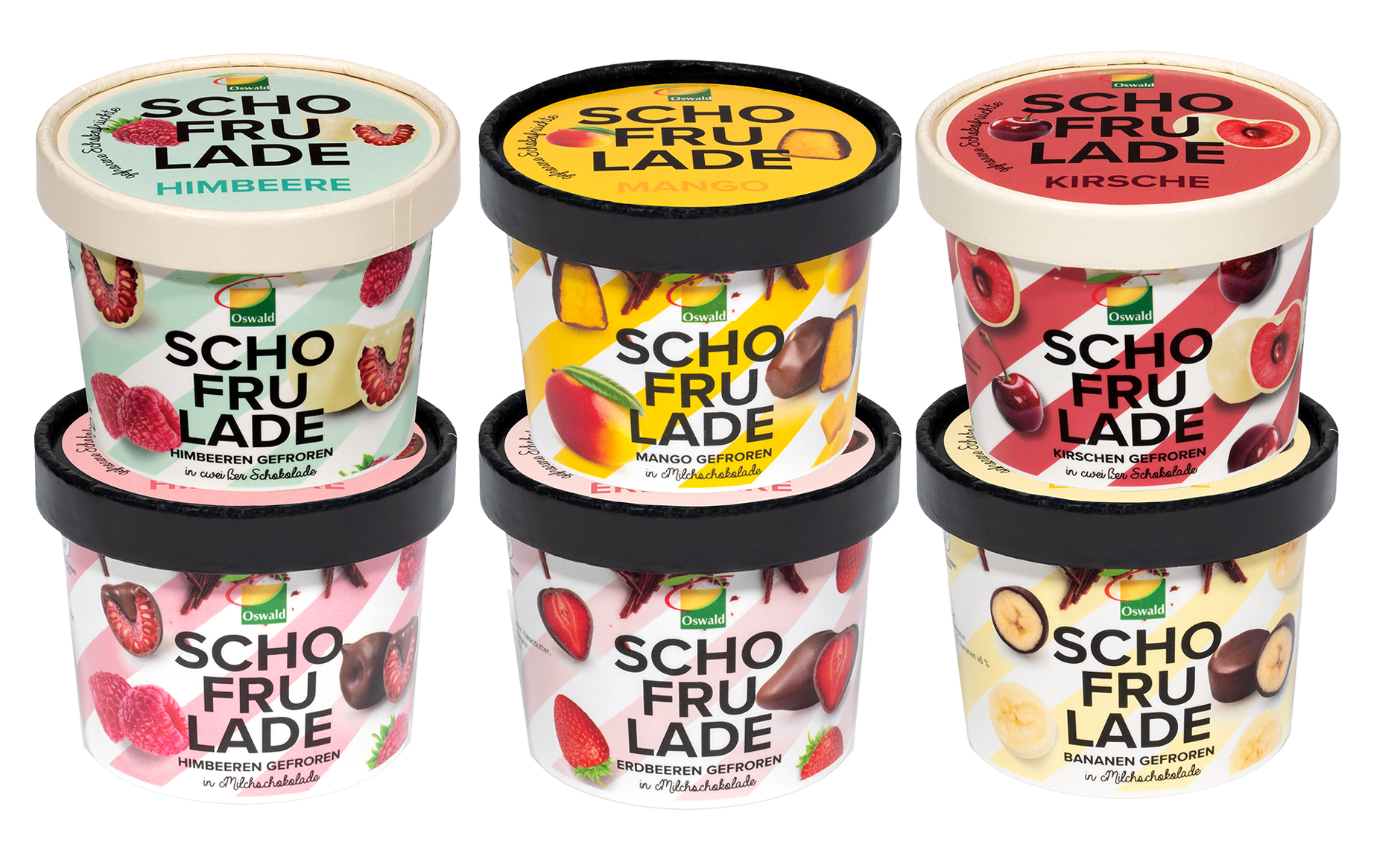 Schofrulade Sortiment mit verschiedenen Sorten aus Milch-, weißer und dunkler Schokolade